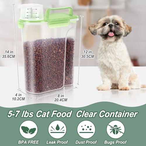 LEAWALK 5-7Lbs/6Qt Dog Cat Storage Container Portable with Upgraded Large Spout and Cup, Plastic Pet Food Dispenser for Small Animal Kibble, Bird Seed, Oatmeal, Rice, Flour, Brown Sugart (Clear Green) - color: Clear Green, size: 5L-1pack