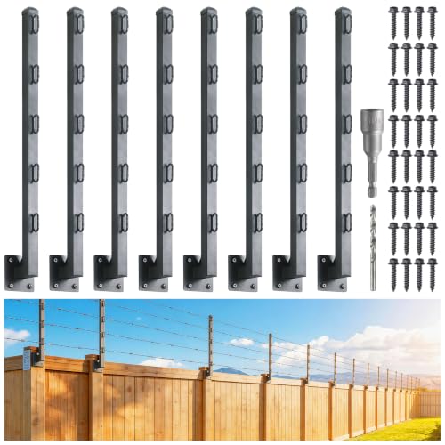 Hulave 8-Pack Fence Post Extender, High 32" Fence Barbed Wire Extend Arm, Used to add Height to Wood Fences for Privacy and to Prevent Animals from Jumping Away and Breaking in (Matte-Black) - size: Heigh-32in