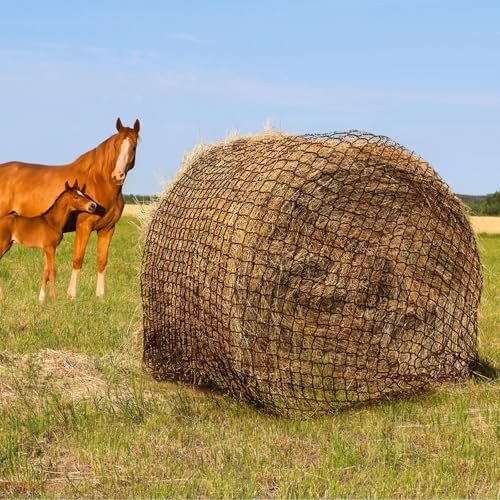 TONGMO 4x4 ft Round Bale Hay Net for Horses & Livestock - Slow Feeder Hay Nets with 2 inches Hole - size: 4×4 ft