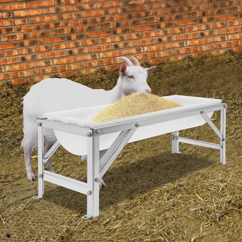 Livestock Feed Trough 9.25Gal Horse Water Trough with Stand, 39" Long Large Capacity Feeder Galvanized Livestock Feeding Troughs Heavy Duty Hay Feeder for Goats, Sheep, Calves (Silver+White) - color: Silver+White