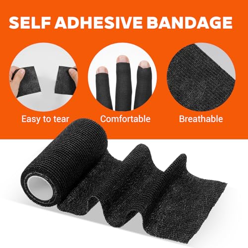 24 Rolls Self Adhesive Bandage Wrap, Black Vet Wrap 4 Inch for Horses Dogs Wounds Care Dressings, Elastic Self Stick Cohesive Bandage Wraps, Wrist, Sports, Ankle Tape Leg Wraps