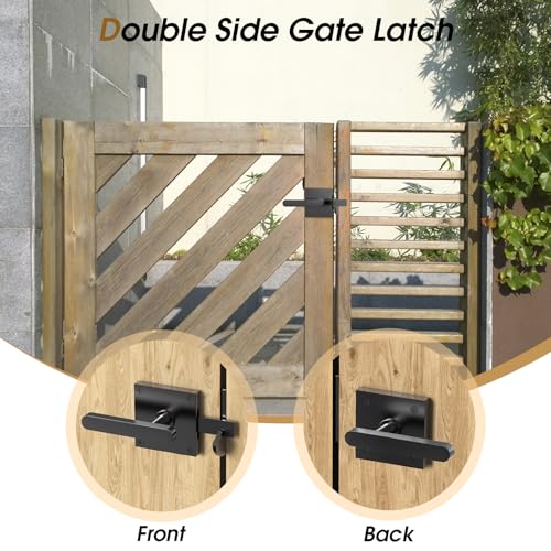 Double Side Gate Latch, Left Inswing Gate Latch for Wooden Fence | Black Fence Gate Latch With Handles, Heavy Duty Gate Latch for Wooden Gates, Vinyl Gate, Backyard, Garden - size: GL01