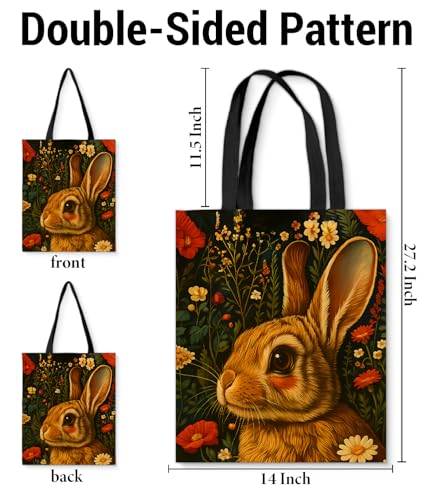 Vintage Botanical Animal Canvas Tote Bag for Women, Aesthetic Floral Animal Reusable Shoulder Bag for Shopping - color: 8