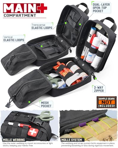 LIVANS 1000D First Aid Bag Empty, Medical Ifak Pouch for Emergency & EMT | Molle Compatible, Rip-Away & Quick-Release Design, Versatile for Tactical, Camping, Hiking and Travel - color: Black-small Size(5.7"lx 3.4"w X 7.9"h)