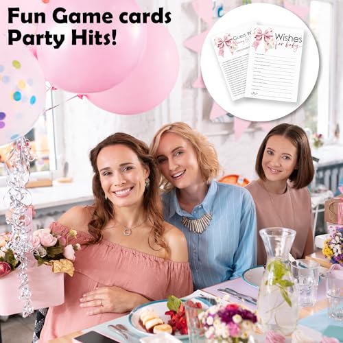 Wishes for Baby & Mommy Or Daddy Theme Baby Shower Game Activities-30 Pink Bow & Flowers Double-Sided Game Cards(5’’x7 ’’) for Boys & Girls-Gender Neutral Decorations & Supplies-A04 - color: Wishes for Baby & Mommy Or Daddy