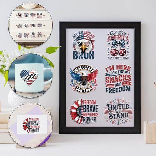 Rngmsi UV DTF Cup Wrap - 30 Pcs 4th of July American UV DTF Stickers for 16 OZ, Flag Eagle Waterproof UVDTF Transfer Decals for Cups Glasses Mug DIY Crafts - style: American