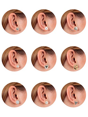 BBTO 24 Pairs Stud Earrings, Crystal Pearl Ear Stud for Women | Earrings, Alloy and Gold, Sliver Gold Black, for Men Women Loved Ones and Friends - color: Sliver & Gold