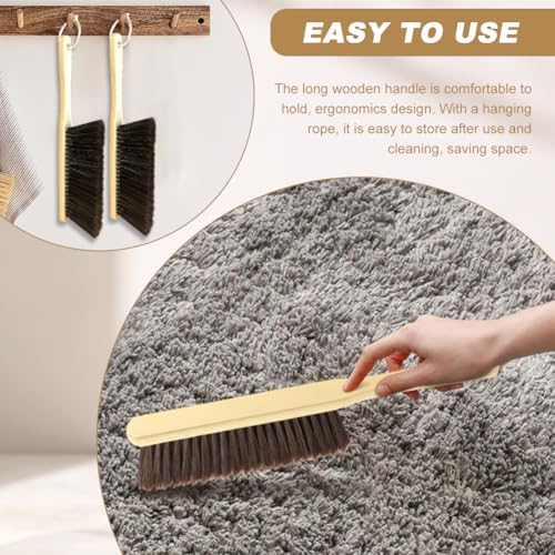 2 Pieces Wooden Dust Brush, Hand Broom Bench Brushes with Soft Bristles, Shop Brush with Long Handle, Soft Bristle Brush for Counter Sofa Bed Car Clothes Household Cleaning