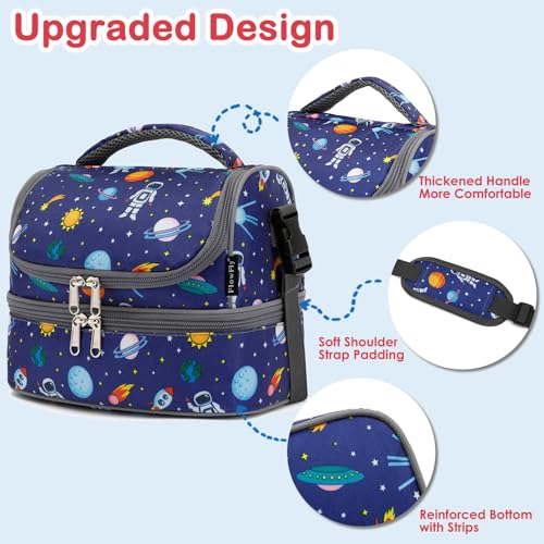 FlowFly Kids Double Decker Cooler Insulated Lunch Bag Large Tote for Boys, Girls, Men, Women, With Adjustable Strap, Astronaut - color: Astronaut