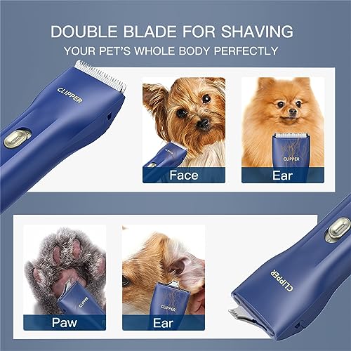 2 in 1 Prowerful Home Professional Dog Grooming Kit Clipper Low Noise USB Rechargeable Gifts for Dog Cat Blue,MTS006 - color: Mts006-pro-blue