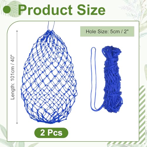 Slow Feeder Hay Net, 40" Length 2" Holes Strong Load-Bearing, Nylon Slow Feed Bag Hay Feeder, (Blue, 2 Pcs), Intended for Horses/Goats/Trailer/Stall - color: Blue
