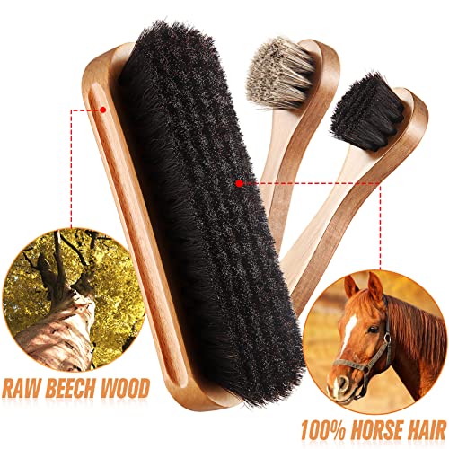 4 Pcs Horsehair Shine Shoes Brush Kit Polish Dauber Applicators Cleaning Leather Shoes Boots Care Brushes Suede Cleaner Brush with Microfiber Shoe Cloth(4 Pcs Style B) - style: 4 Pcs Style B