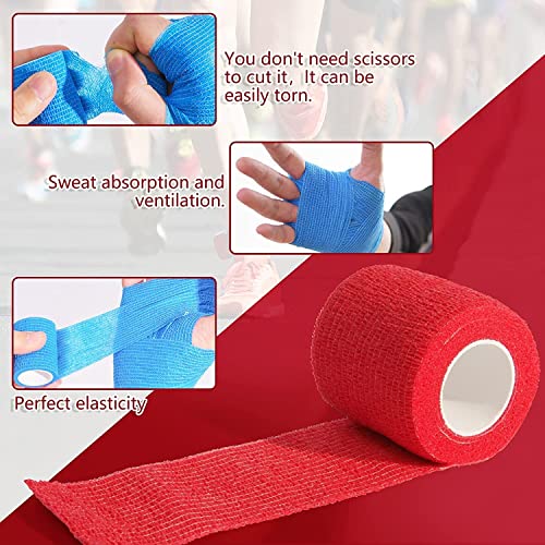 KISEER 30 Pack 2 Inch x 5 Yards Self Adhesive Bandage Assorted Color Breathable Cohesive Bandage Wrap Rolls Elastic Self-Adherent Tape for Stretch Athletic, Sports, Wrist, Ankle - size: 15 Foot (Pack of 30)