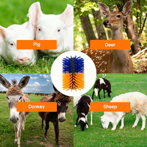 2PCS Pig Scratching Brush and 1PC Cleaning Brush, Self-Grooming Livestock Brushes with 8 Mounting Screws, Effective Itch Relief Brush for Pigs, Donkeys, Sheep and Deer