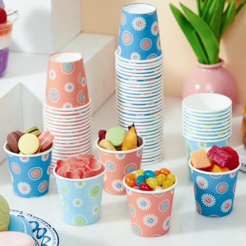 SIUQ 300 Pack 3 oz Paper Cups, Disposable Bathroom Cups, Mini Mouthwash Cup | Hot/Cold Beverage Drinking Cups, Small Paper Cups for Bathroom, Birthday Party, Travel, Events, Picnic, BBQ (Daisy) - color: Daisy 3oz-300 pack