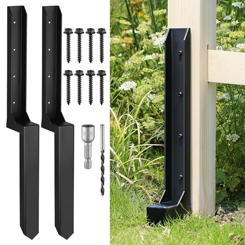 Fence Post Repair Kit, Heavy Duty One-Piece Steel Anchor & Stakes for Repair Broken Tilted Leaning Wood Posts, Rust-Proof Easy Installation, Upgraded 11-Gauge Thickness (2 Pack) - color: 2 Pack