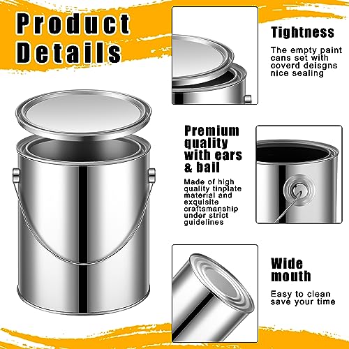 Uiifan 4 Pcs 1 Gallon Metal Paint Cans with Lids Handles Empty,Silver | Heavy Duty Steel Construction, Leak-proof Sealed Lids, For Varnish Storage DIY Crafts, Sturdy Handle for Easy Transport