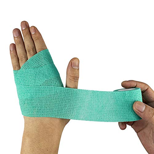 FRESINIDER 9 Rolls Self Adhesive Wrap Athletic Tape Gauze, Breathable Elastic Cohesive Bandage for Sports Injury & Pet (7 Pcs 2" x 5 Yards + 2 Pcs 1" X 5 Yards) (Green) - color: Green