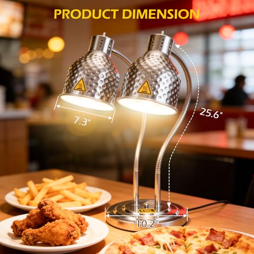 Dyna-Living Food Heat Lamp, 2-Head Adjustable Heat Lamp for Food Commercial Electric Food Warmer Lamp Catering Warming Lights for Buffet Parties Restaurant Kitchen, 500W - color: Silver