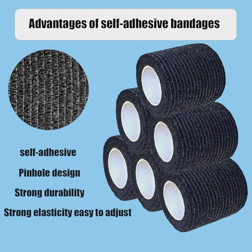2 Inches Self Adhesive Bandage Wrap Bulk, 6 Pack, Black | Breathable Self Adhesive Vet Tape for Pets, Stretchy Sports Cohesive Bandage Wrap for Athletic, Wrist and Ankle - color: Black