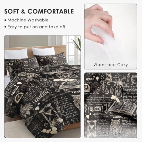 WeCozy Full Comforter Set, 3 Pieces Gothic Goth Bedding, All Season | Bat Chemistry Science Dark Academia Medieval Soft Comforter with 2 Pillowcases for Kids and Adults Room Bedroom Bed Decor - color: Multi 3, size: Full