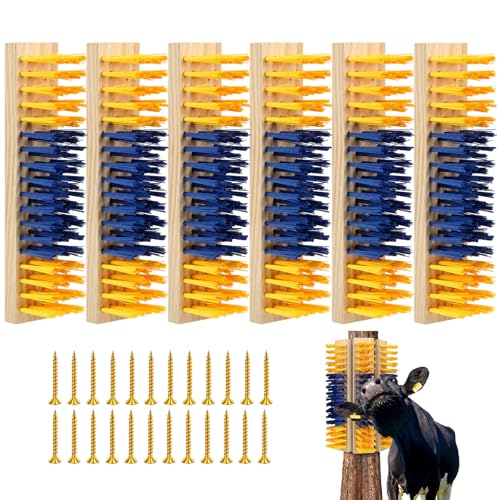 Mifoci 6 Pcs Livestock Scratching Brush Goat Scratcher Livestock Brushes, Goat Scratching Post with 24 Screws Wooden Self Grooming Brush for Small Goats, Sheep, Pigs, Cow, Horses