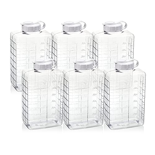 Arrow 2 Quart Jug for Cold Drinks - 6 pk - Clear View Plastic Refrigerator Bottle with Cap & Easy-Pour Spout - Graduated Markings - Ideal for Water, Iced Tea, Juice & Milk - BPA Free - Made in USA - size: 2 Quart (Pack of 6)