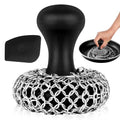 316L Chainmail Scrubber Cleaner Kit - Chain Scrubber with Long Grip Handle | Zylark Chain Mail Scrubber Cast Iron - Cast Iron Skillet Scrubber - Chain Scrubber with Long Handle - style: Black CIS with Scraper (Handle)