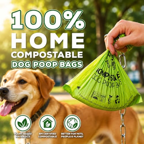 ANECO 100% Certified Home Compostable Dog Poop Bags (135 Count/9 Rolls) | Large Poop Bags for Dogs & Cats, Extra Strong & Leak-proof Pet Waste Bags, California