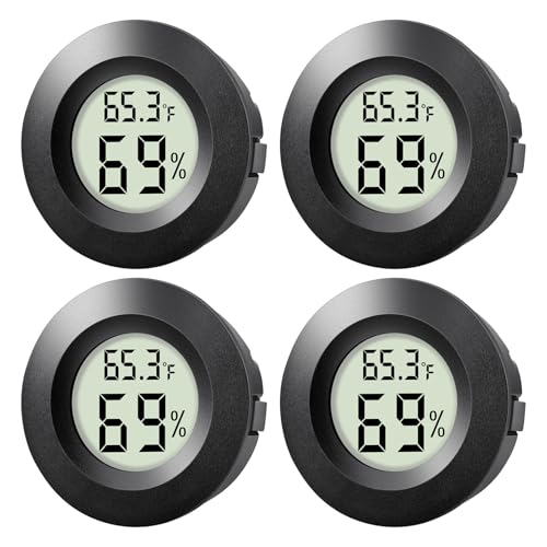 4-Pack Mini Hygrometer Thermometer Indoor Round Humidity Meter | Small Digital LCD Monitor Thermometer Temperature Gauge Humidity Sensor (℉) or (℃) for Reptile Thermostat, Jars - color: 4 Pcs