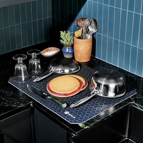 HexClad 2-Piece Ultra Thin Absorbent Dish Drying Mat Set, Fast Drying | Waterproof and Non-Slip Backing, Cut for a Universal Fit that Won’t Fray