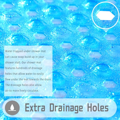 Yimobra Square Shower Floor Mat Non Slip, 21"X21" Machine Washable Bath Tub Mat, Soft on Feet, Bathmat with Drain Holes and Suction Cups, Fast Draining, Clear Blue - color: Clear Blue, size: 21 X 21 Inch