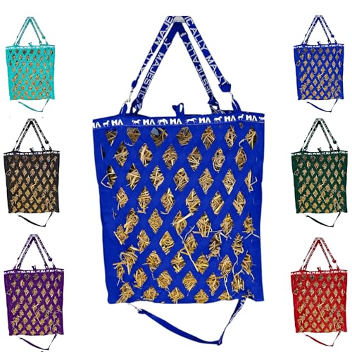 Majestic Ally Double Side Open Slow Feeder Hay Bag - Diamond Shaped Obliquely Placed Webbing (Royal Blue) - color: Royal Blue