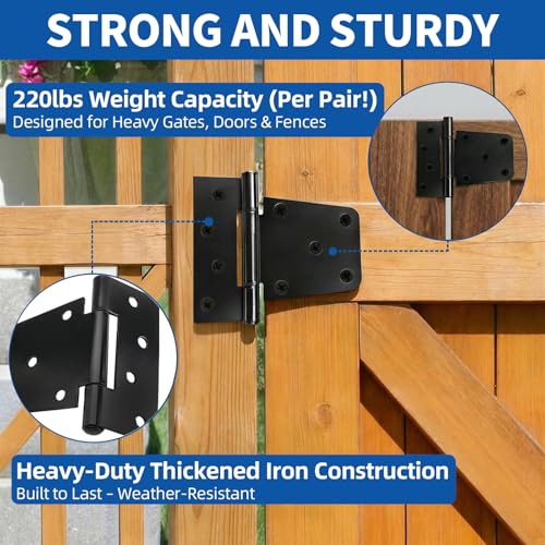 Black Gate Hinges Shed Hinges Heavy Duty Gate Hinges for Wooden Fences Barn Door Hinges for Wood Outdoor 3.5inch with Screws (Pack of 6)