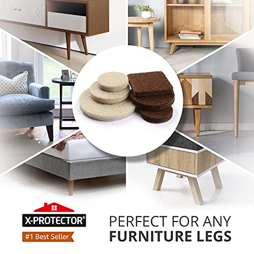Felt Furniture Pads X-PROTECTOR 133 PCS Premium Furniture Pads - Felt Pads | Furniture Feet Wood Floor Protectors - Protect Your Hardwood & Laminate Flooring! Brown and Beige - size: 133 PCS Brown & Beige, Round & Square