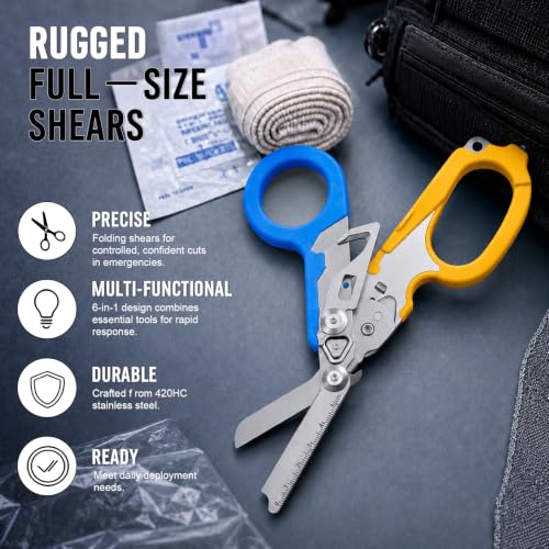 6-in-1 Heavy-Duty Emergency trauma shears (Blue yelloy) - color: Blue Yelloy