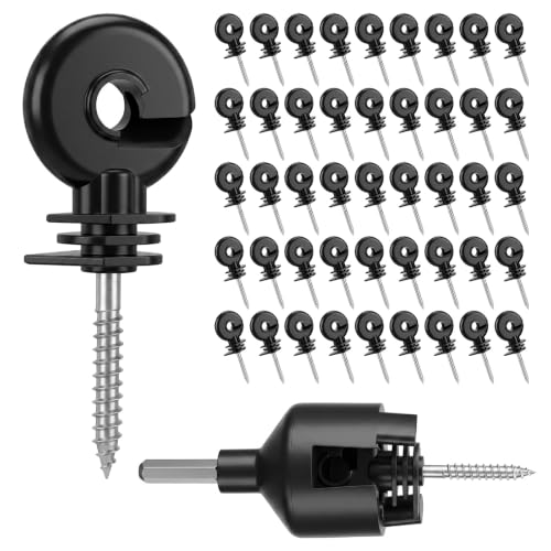 60PCS Electric Fence Insulator Screw with 1 Pcs Insulator Socket Tool, Insulators Fence Ring Post Wood Post Insulators, Screw in Ring Posts Wood Posts Electric FenceRing (Black)