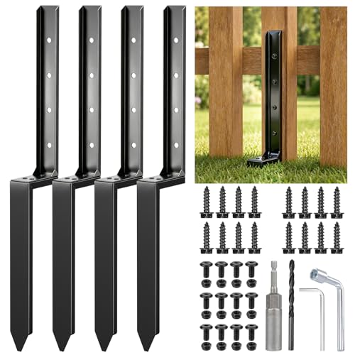 Fence Post Repair Kit, 4 Pack Heavy Duty Fence Post Anchor Stabilizer for Repairing Broken Leaning Tilted Damaged Wood - size: 4 PCS