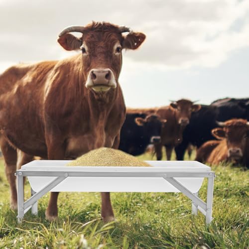 Livestock Feed Trough 9.25Gal Horse Water Trough with Stand, 39" Long Large Capacity Feeder Galvanized Livestock Feeding Troughs Heavy Duty Hay Feeder for Goats, Sheep, Calves (Silver+White) - color: Silver+White