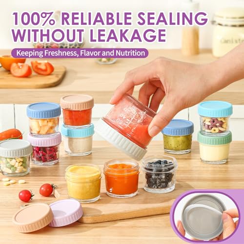 12 pcs Baby Food Storage Containers 4 Oz Small Glass Jars with Lids | Leak-proof Seal, Stable Stacking, Easy to Mark, Clear graduations Make Measuring User-friendly, BPA Free Reusable
