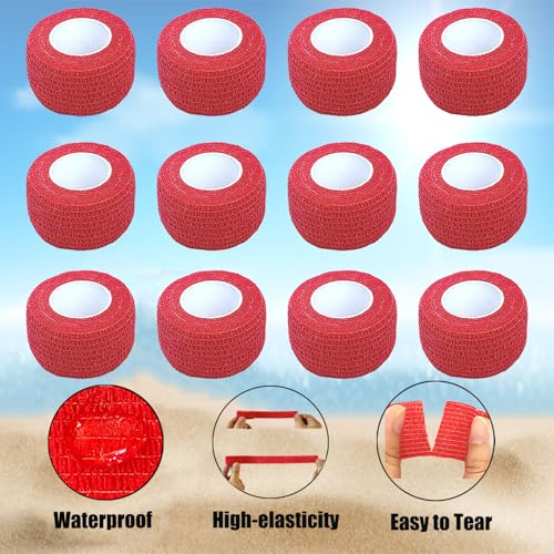 12 Pack Self Adhesive Wrap Bandage - Vet Wrap for Pets, Stretch Self-Adherent Cohesive Tape Breathable Athletic Tape Rolls (1 Inches x 5 Yards Each, Red) - color: Red