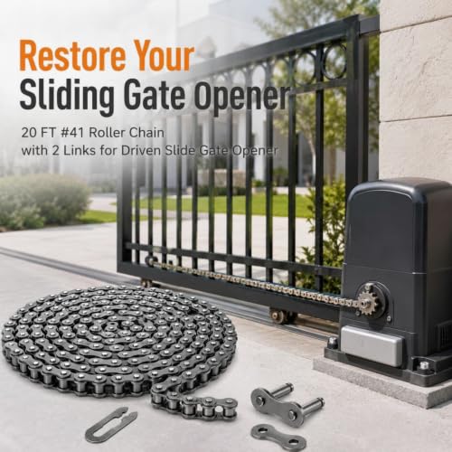 Tandefio #41 20 ft Roller Chain with 2 Links for Driven Slide Gate Operator and More, Interchangeable for Chain Driven Slide gate Opener Conveyor System, Corrosion Resistant