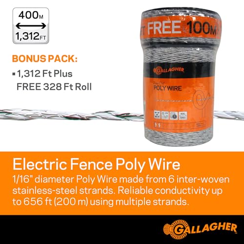 Gallagher S12 Solar Energizer and 1312' Poly Wire Electric Fence Kit for Livestock, Gardens, Orchards, Pets, and More