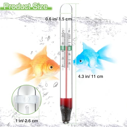 Dreyoo 2 Pack Floating Aquarium Thermometers, 0-43°C/32-110°F | with Suction Cup, Glass Material, Mercury Free Large Standing Thermometer for Freshwater and Saltwater Fish