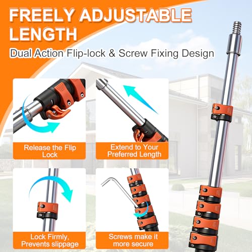 18FT Window Washing Kit, Squeegee with Telescopic Extension Pole | 3-12FT Telescoping Pole with Dual-Lock Stability And Rotatable 2-in-1 Squeegee Head for High-Window Cleaning - size: 3-12FT