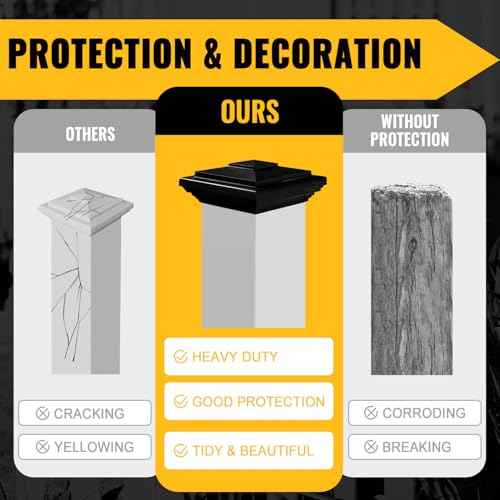 VIVIDA 4" x 4" Vinyl Fence Post Caps, Black New England PVC Post Cap, 2 PCS | Actual 4" x 4", New England Pyramid Post Cap, PVC Square Top Cover, For Vinyl Fences, Mailboxes & Decks - color: Black-2 Pack, size: Actual 4" x 4"