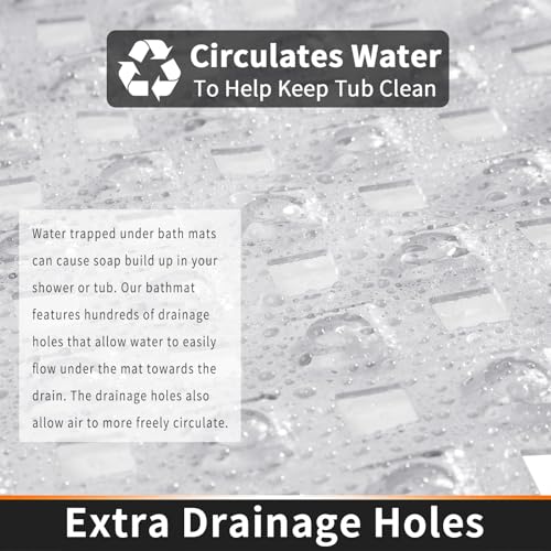 Yimobra Square Shower Mat Non Slip, Super Strong Suction Cups, 21"X21" Bath Tub Mat with Drain Holes, Machine Washable Fast Draining Bath Mats, Bathroom Essentials,Clear - color: Clear, size: 21 X 21 Inch