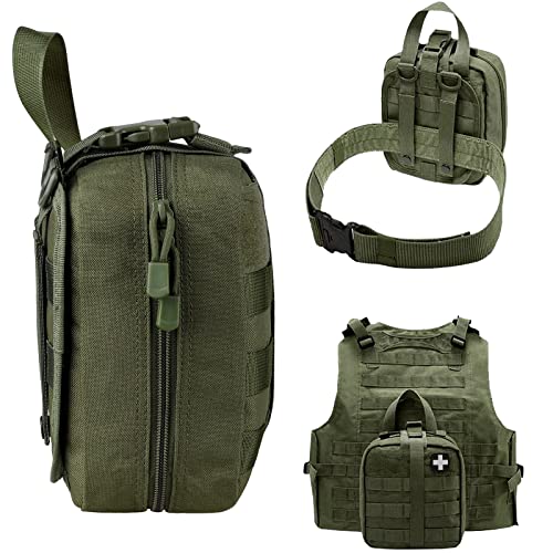 LIVANS 1000D First Aid Bag Empty, Medical Ifak Pouch for Emergency & EMT | Molle Compatible, Rip-Away & Quick-Release Design, Versatile for Tactical, Camping, Hiking and Travel - color: Army Green(7.1"l X 3.5"w X 8"h)