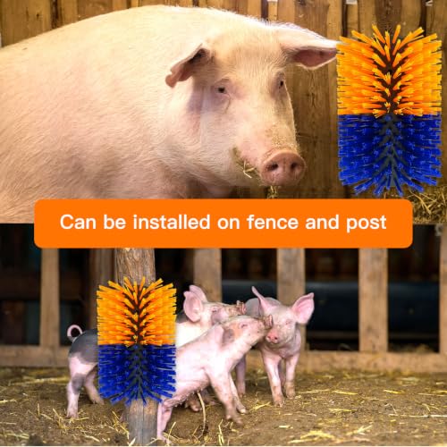 2PCS Pig Scratching Brush and 1PC Cleaning Brush, Self-Grooming Livestock Brushes with 8 Mounting Screws, Effective Itch Relief Brush for Pigs, Donkeys, Sheep and Deer