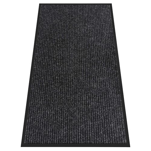 Front Door Mat Outside Entrance, Dirt Trapper Doormat 48" x 24" | Non Slip Indoor Outdoor Welcome Mat for Entryway, Absorbent Commercial Floor Mat for High Traffic Area, All Weather, Black - color: Black Striped, size: 2' x 4' (Rectangular)